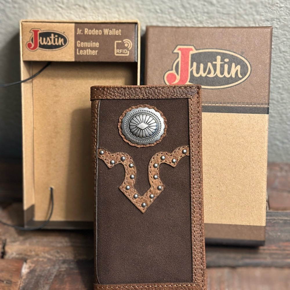Justin Boots Brown and Tan Leather Jr Rodeo Wallet